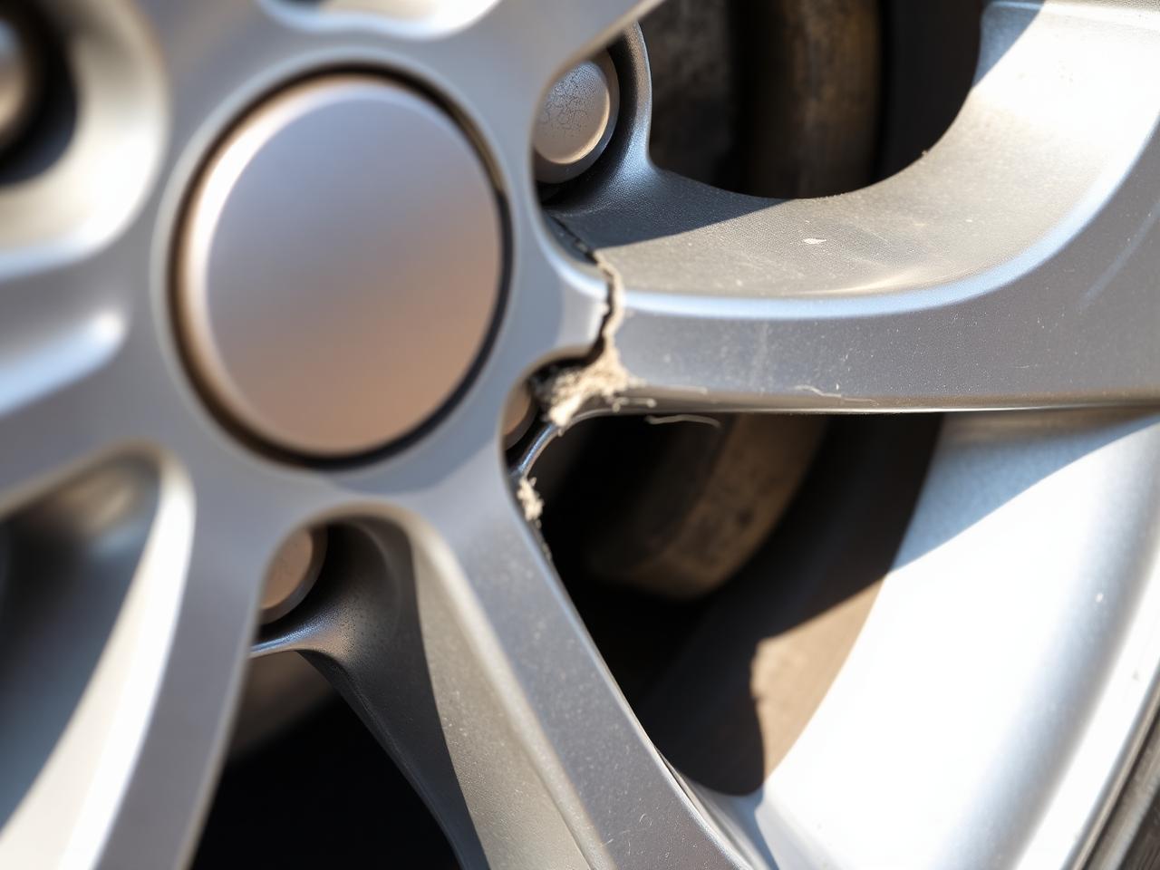 Alloy wheel with heavy kerb damage before refurbishment