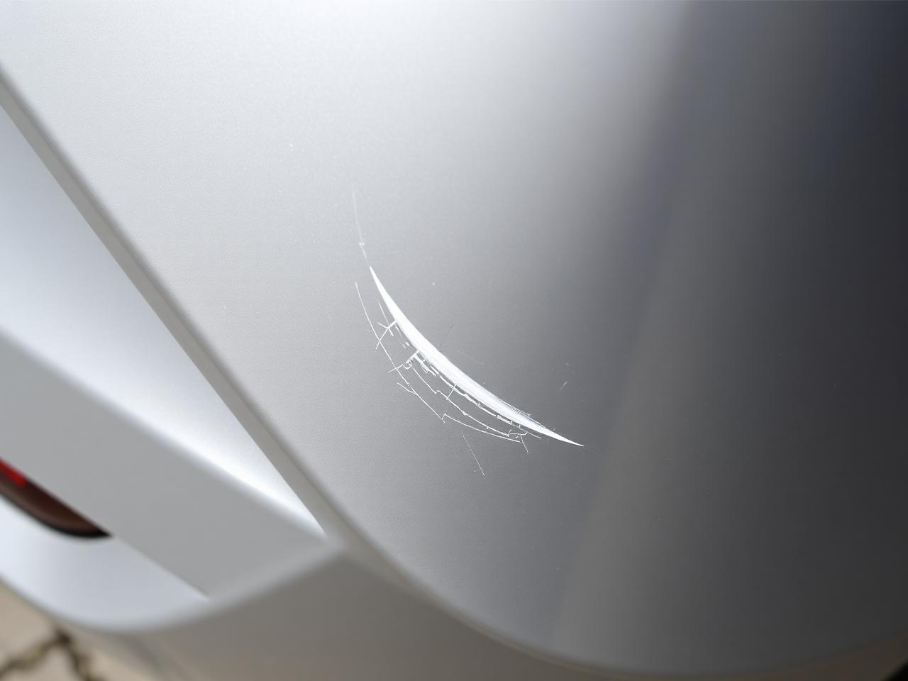 Scuffed and scratched rear bumper corner before repair