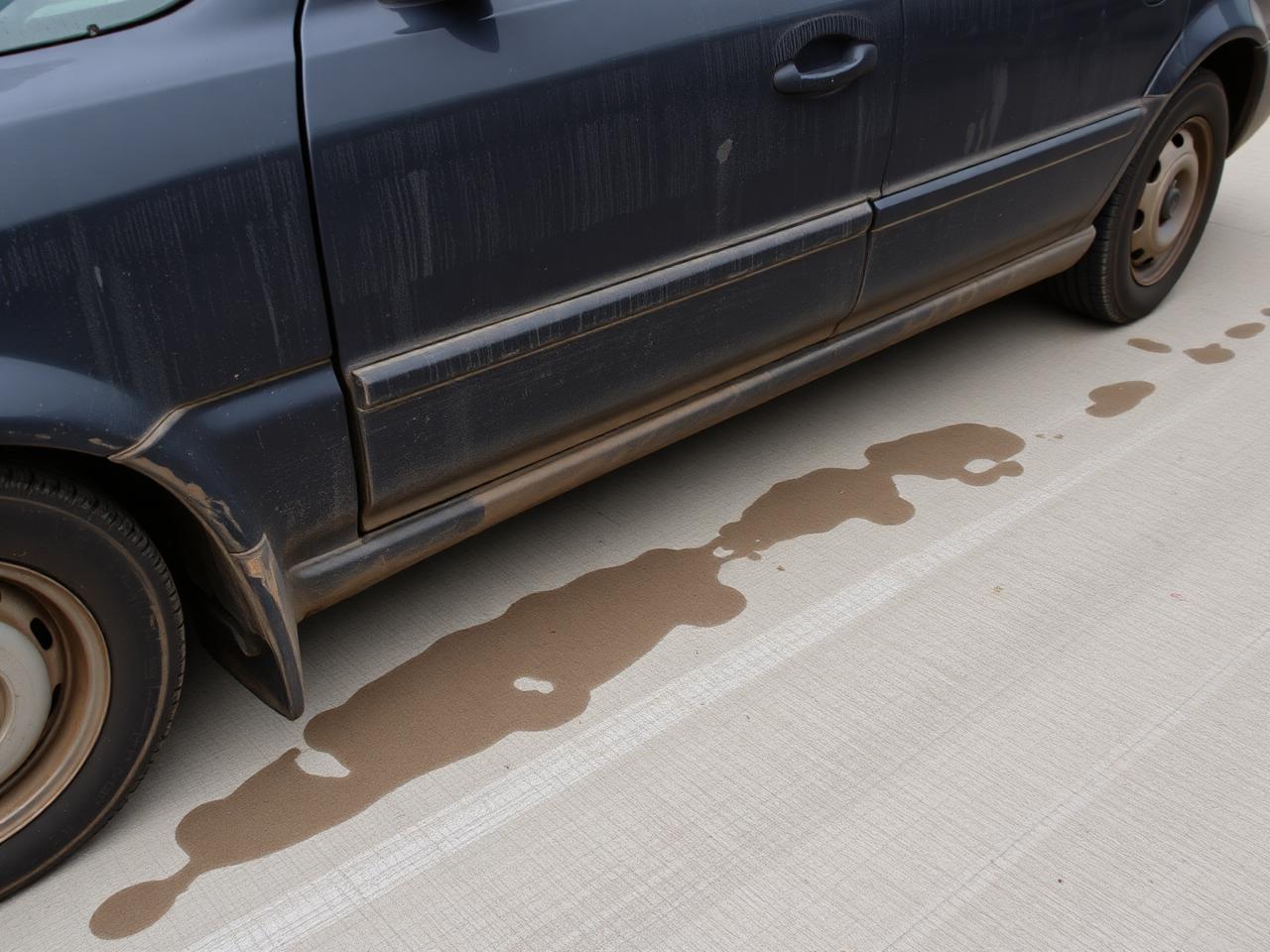 Dirty dark saloon car with road film on the lower panels